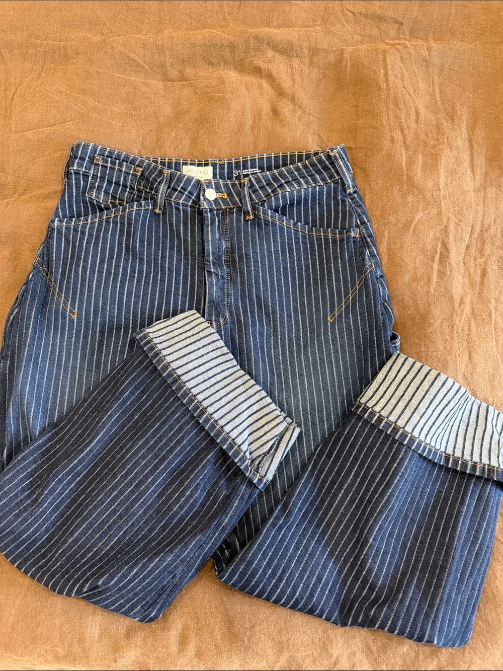 Anthropologie Pilcro Kayden High-Rise Railroad Stripe Carpenter Barrel